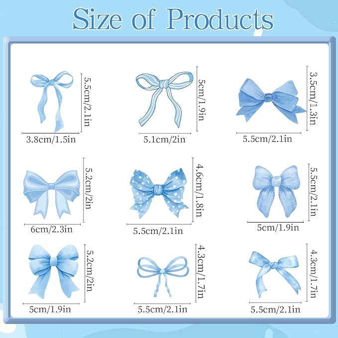 Blue Bow Cupcake Toppers Decor - Deorfuy 40PCS Blue Bow Themed Cupcake Picks Birthday Party Decorations Coquete Bday Supplies for Baby Shower