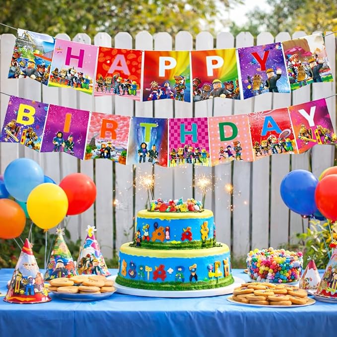 IndoTribe Video Game Happy Birthday Banner Boy - 10ft, No DIY Preassembled Colorful Video Game Birthday Decorations for Boys Gaming Birthday Party Decorations Gaming Backdrop Video Game Backdrop Gaming Party Supplies