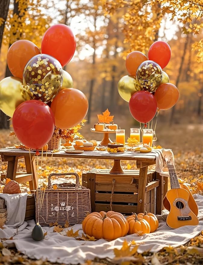 Fall Balloons, 50Pcs 12 In Thanksgiving Balloons in Coco Brown Gold Confetti, Autumn Latex Balloons for Family Dinner, Harvest Festival, Fall Party & Thanksgiving Decorations
