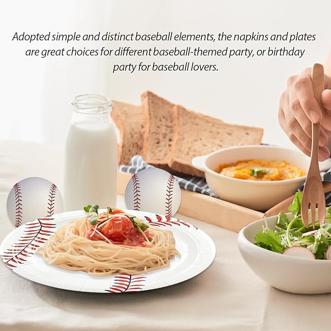 50pcs Baseball Plates and Napkins Party Supplies, Baseball Themed Birthday Party Decorations 7Inch Baseballs Dessert Plates Disposable Paper Dinnerware Tableware Set Baseballs Party Favors