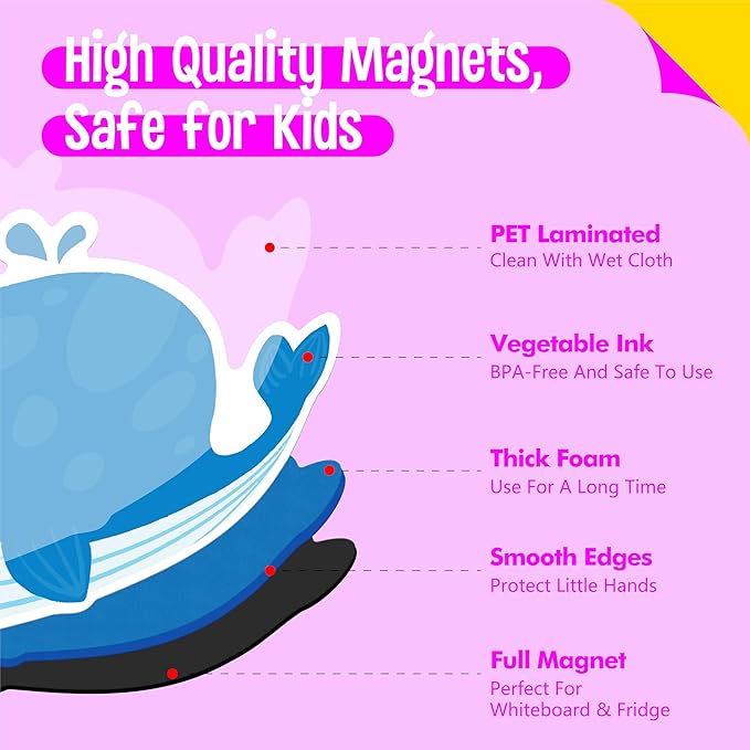 35 PCS Marine Animal Refrigerator Magnets, Adorable Magnetic Sea Animals Underwater Creatures -Thick Foam EVA Refrigerator Magnets Cute Educational Learning Toys for Kids 3+