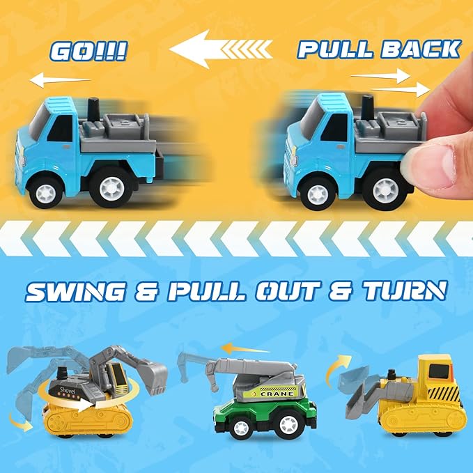 Fajiabao 18 PCS Toy Cars for Toddlers Mini Pull Back Cars Trucks Party Favors for Kids 3-5 Classroom Prizes Easter Egg Fillers Basket Stuffers Bulk & Goodie Bag & Pinata for 2 3 4 5 6 Boys Girls