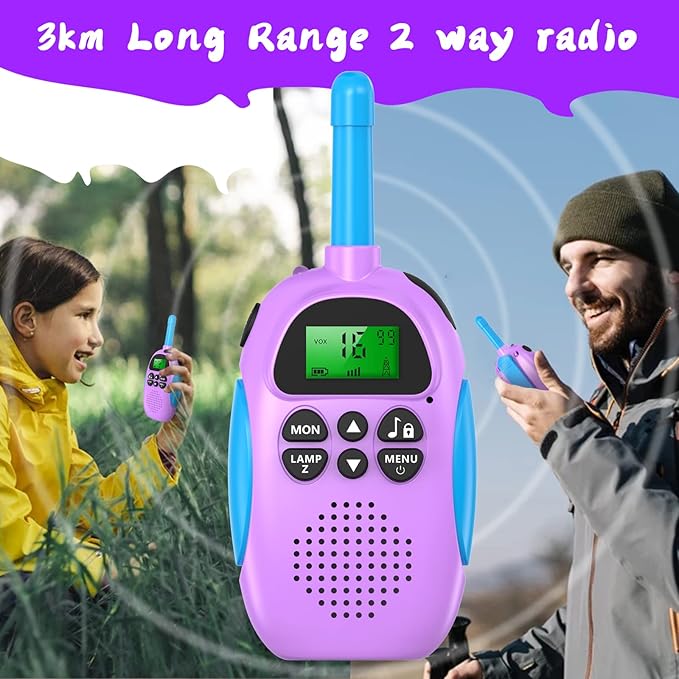 Walkie Talkies for Kids Adult, 2 Pack Rechargeable Kids Walkies Talkies, 3km Long Range, 22 Channels, Indoor Outdoor Toys for Camping, Hiking, Family Games, Toys for Boys Girls Ages 3-12