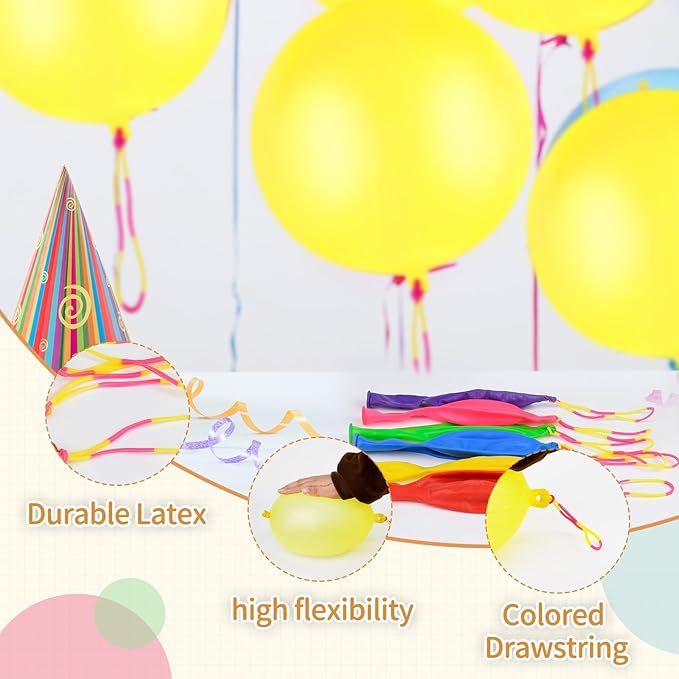 24 Pcs Yellow Punch Balloons Bounce with Rubber Band Handle Punching Balloon Heavy Duty for Birthday party favors, Kid (Yellow)