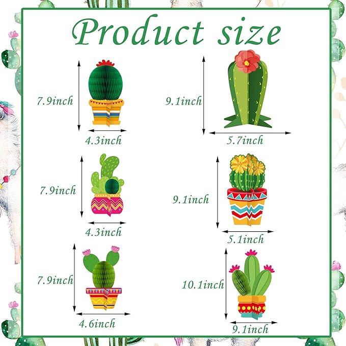 Zonon 12 Pcs Cactus Party Decorations Mexico Back to School Honeycomb Table Centerpieces Mexican Garland Cutouts for Fiesta Baby Shower Favor Cactus Theme Classroom Birthday Party Supplies