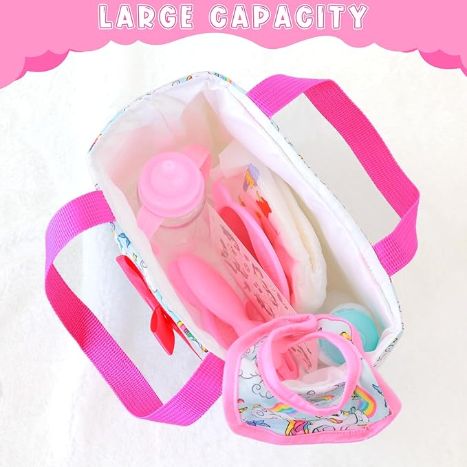 Ecore Fun 15 Pcs Baby Doll Diaper Bag with Clothes and Accessories,Doll Alive Feeding and Caring Set for 16-18 Inch Dolls,Include 16 inch Girl Doll Clothes,Bottles, Pacifier,Bib,Diaper