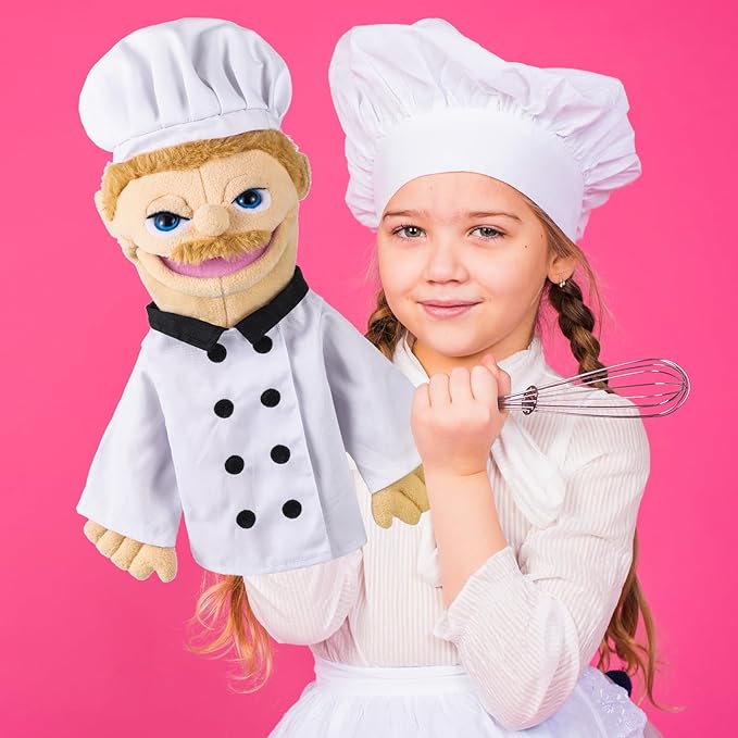 Role Play Hand Puppets Hand Plush Chef Doctor Fireman Pirate Detective Athlete Nurse Worker Hand Puppet Toys Puppets for Kids Storytelling Imaginative Pretend Play Teaching Preschool(Chef)