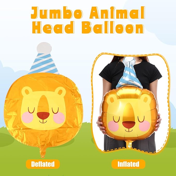 Civaner 10 Pcs Jungle Safari Animal Foil Balloons Animal Birthday Party Decor Bear Giraffe Lion Frog Sloth Aluminum Foil Balloons for Woodland Baby Shower Wedding Gender Reveal Party Supplies