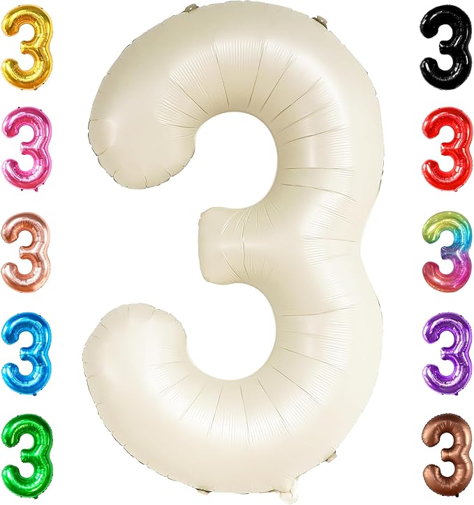 KatchOn, Cream White Number 3 Balloon Neutral - Giant, 40 Inch, Three Balloon | 3 Balloon Number for Young Wild and Three Decorations Girl | 3 Anniversary Decorations