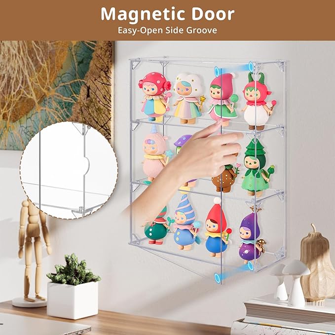 Acrylic Display Case 3-Tier, Display Box for Small Figures, Collectibles, Toys, and Models, Wall Mounted and Desktop Dustproof Showcase