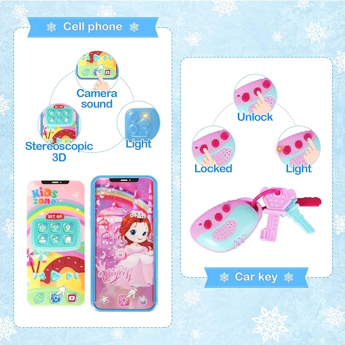 Shemira Play Purse for Little Girls, Princess Pretend Toys for Girls 3 4 5 6 7 8 Years Old, Christmas & Birthday Gift for Kids Age 3-5 4-6 6-8, Toddler Purse with Accessories, Kids Toy Purse, Blue