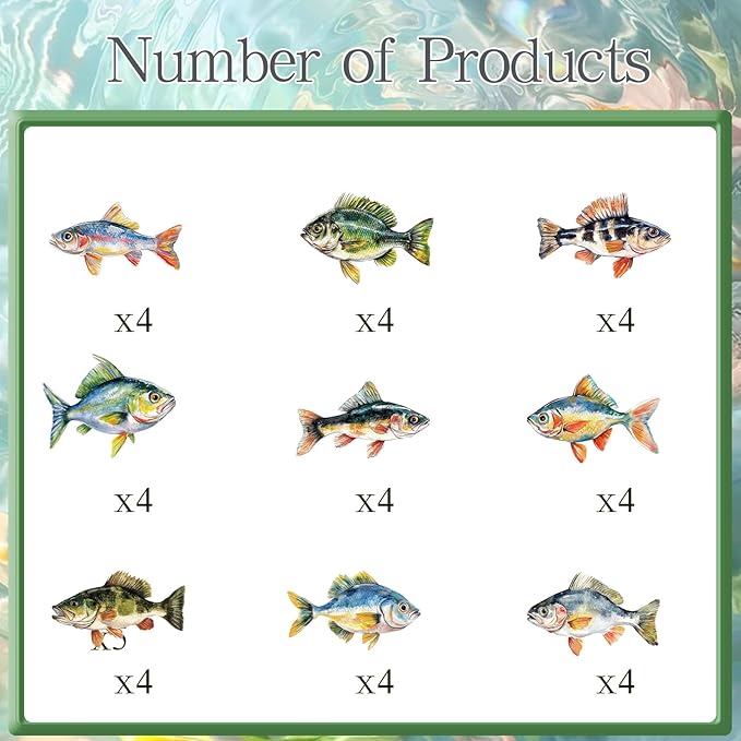 Fishing Birthday Party Decorations - 36PCS Fishing Cupcake Toppers Decorations Fish Themed Cupcake Picks Decor for Baby Showers Supplies