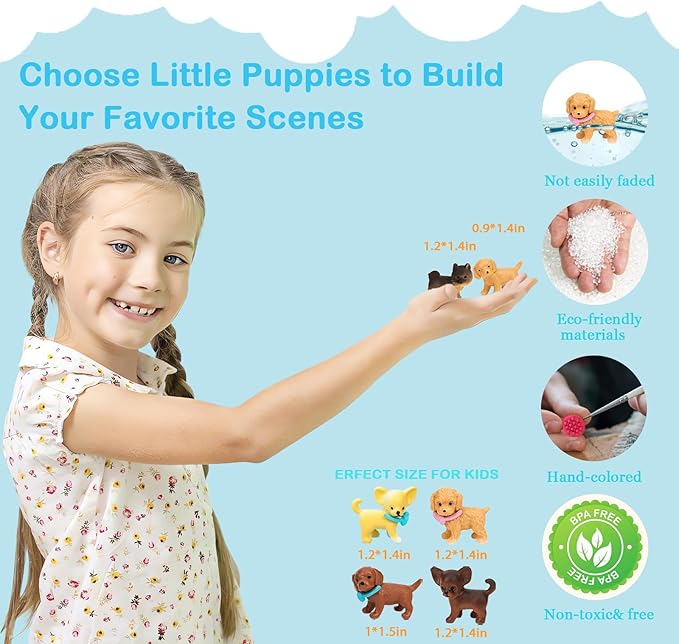 SweetAce 32Pcs Dog Toys for Kids Pretend Play Dog Figures Playset Toddlers Toy Interactive Puppy Role Play Set Realistic Dogs Care Center Birthday Gifts for 3 4 5 6+ Year Old Girls and Boys