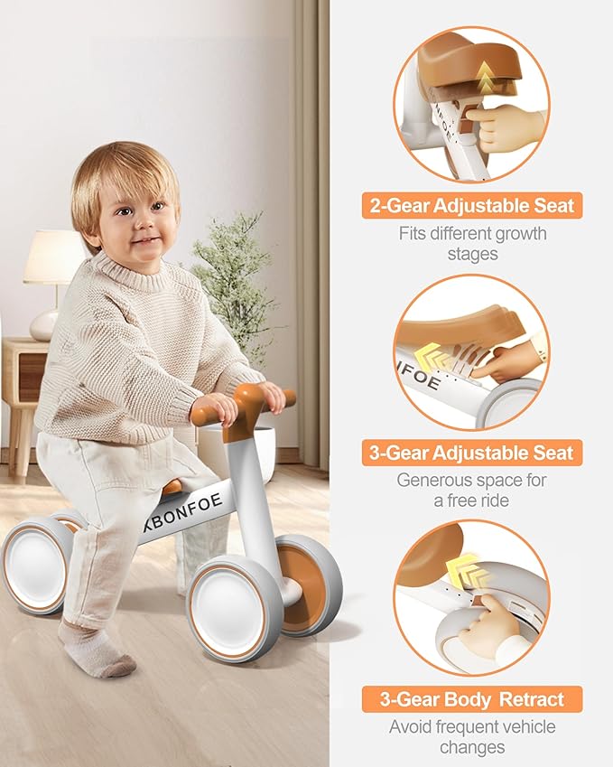 Baby Balance Bike for 1 Year Old Boys Girls, 10-24 Month Toddler Balance Bike, Baby Bike with No Pedal 4 Silence Wheels, First Ride on Toys with Adjustable Soft Seat, First Birthday Gifts