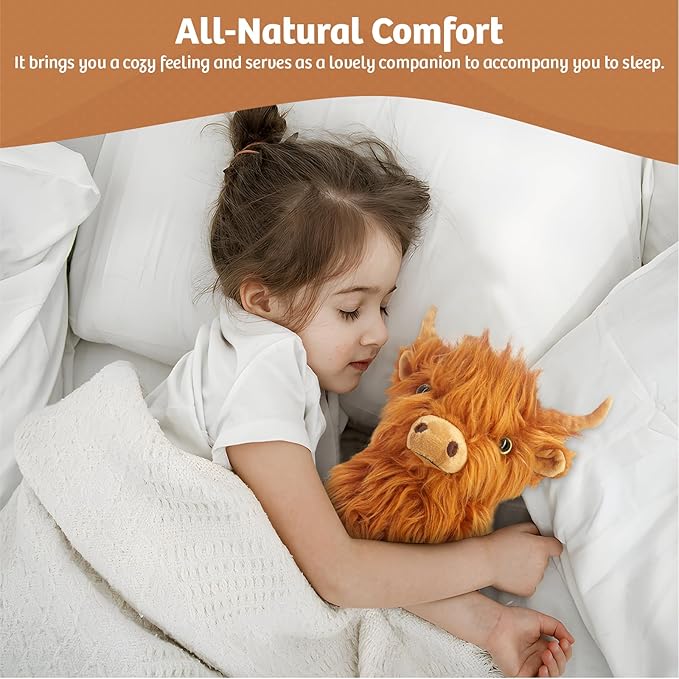 Marysun Highland Cow Stuffed Animal Toy Non-Microwavable Brown Stuffed Animal Gift for Girls and Kids