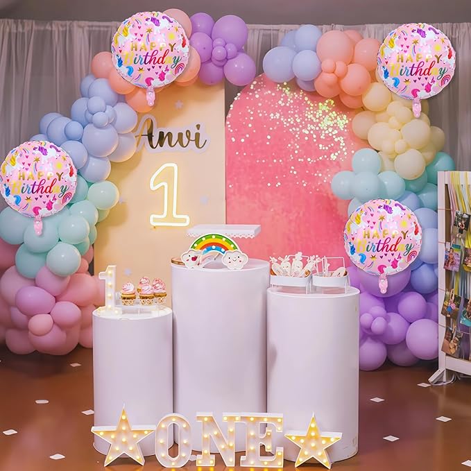 18 Inch Unicorn Balloons for Party Decor, 4PCS Round Rainbow Unicorn Foil Mylar Birthday Balloon for Girls Women Rainbow Themed Baby Shower Cute First unicorn Birthday Party Decorations Supplies