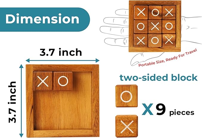 BSIRI Wooden Tic Tac Toe Coffee Table Decor Game Living Room Home Office Decorative Small Desk Bar Top Classic XO Tictactoe Toy Board Travel Size Wood Mini Gifts for Family Games and Gifts for Adults