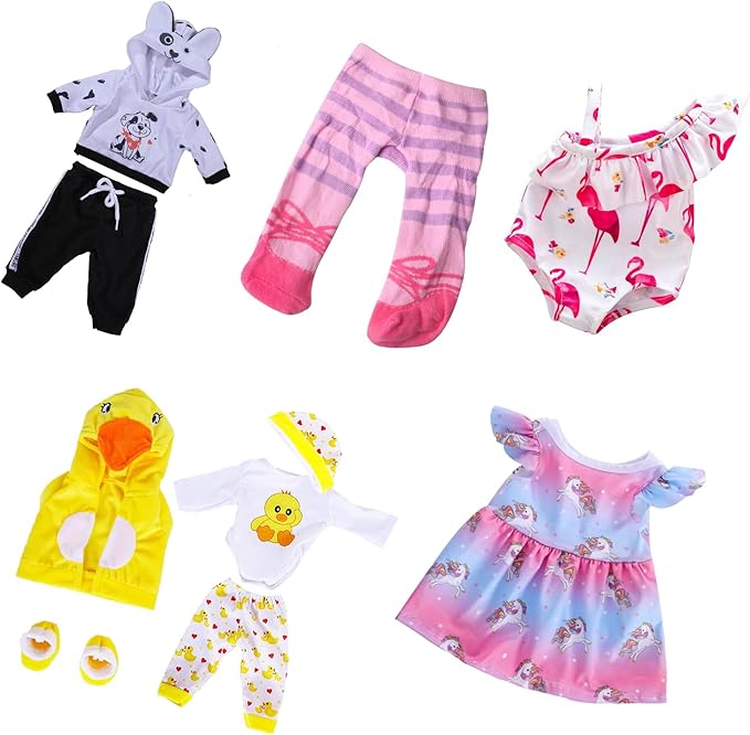 14-18 Inch Baby Doll Clothes 5 Sets Accessories Dress with Hats Socks for New Born 43cm Toy Baby Doll 14-16 Inch/15 Inch/18 Inch/Girl&Boy