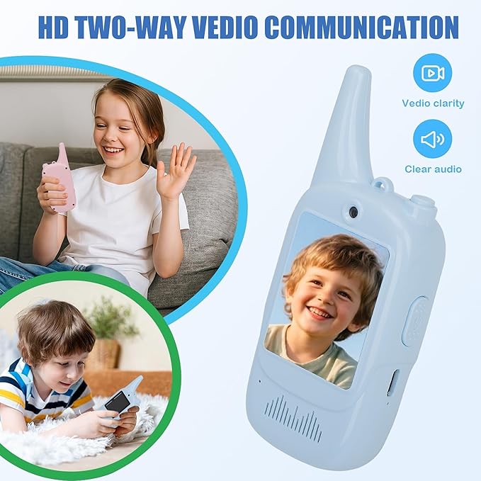 Video Walkie Talkies for Kids 2 Pack, Rechargeable Handheld Kids Walkie Talkies Fun Toys with Camera and Video Screen Display for Child Age 3-12 Family Games, Indoor, Outside, Camping, Hiking