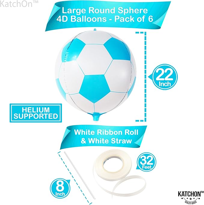 Katchon, Blue Soccer Balloons 22 Inch-pack Of 6 | Soccer Birthday Party Decorations | Soccer Ball Balloons, soccer Theme Party Decorations | Gender Reveal Decorations, Sports Themed Party decorations
