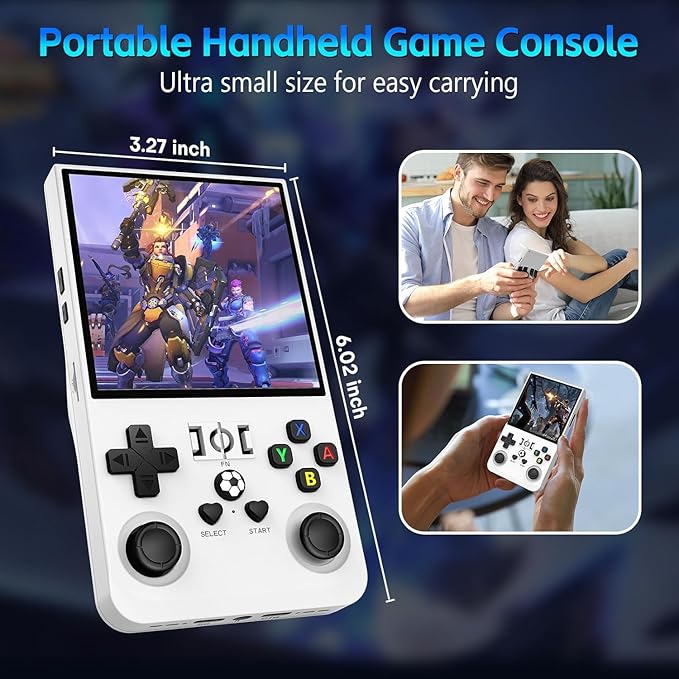 R36MAX Retro Game Console, 4.0 inch Retro Gaming Console with 128GB Memory, Video Game Consoles with 4000mAh Battery White