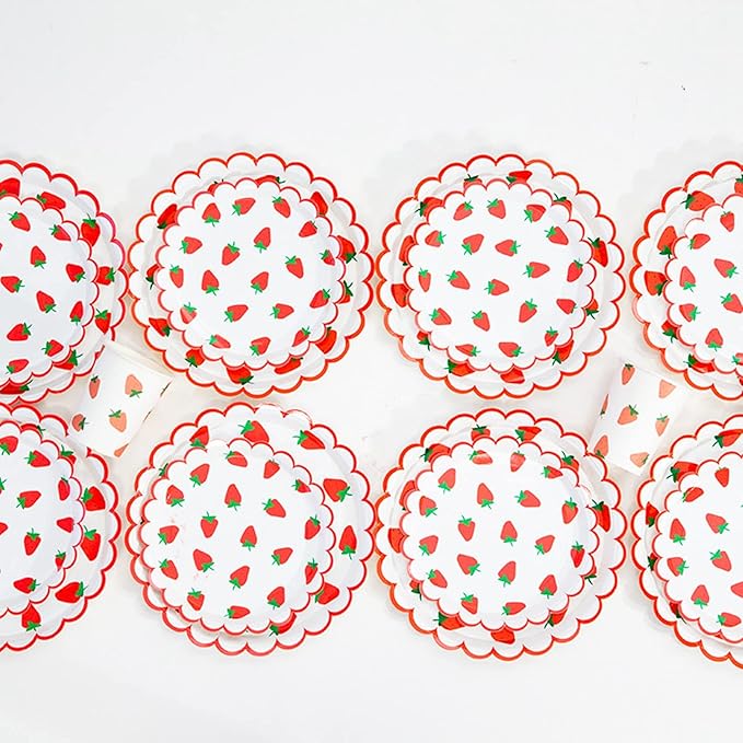 MaitianGuyou 40 Count Disposable Strawberry Birthday Decorations,Paper Plates Strawberry Decorations Party Supplies for Appetizer,Picnic,Baby Shower,Barbecue,Wine Party Supplies(Strawberry2#,7 inch)