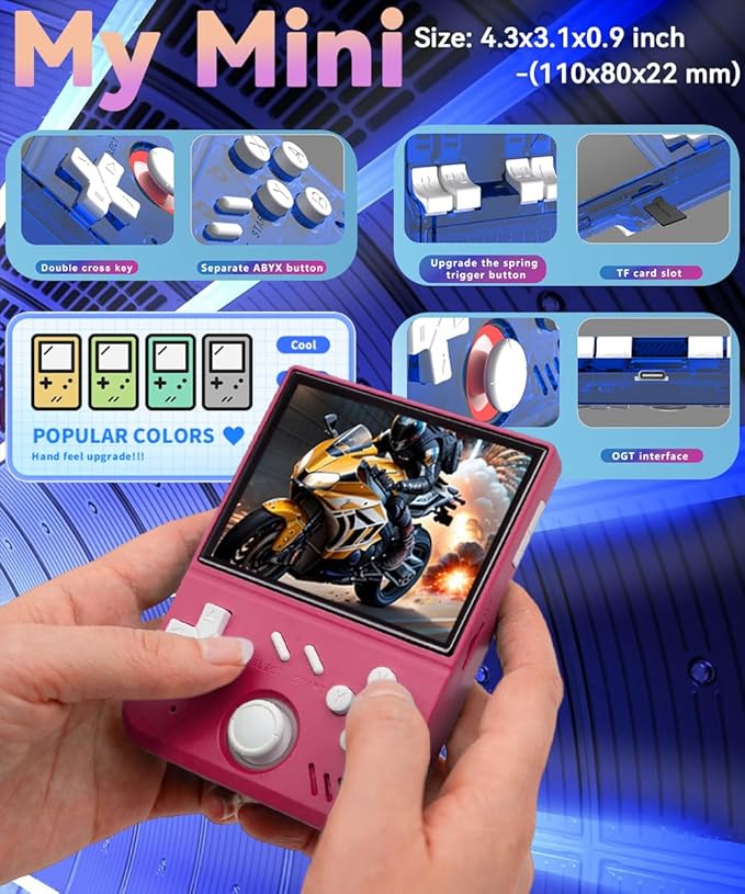 My Mini Handheld Game Console 3.5-in 640*480 IPS OCA Screen RK3326 4000mAh mymini with Portable Case Pink-64GBVer.