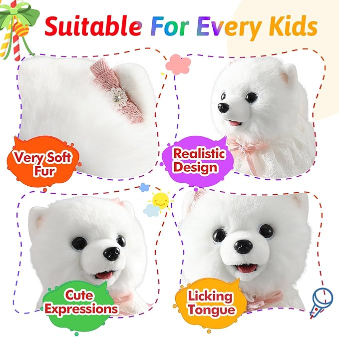 Marsjoy Samoyed Walking Barking Dog for Kids Interactive Musical Puppy Robot Repeats What You Say, Realistic Licking Tongue Wagging Tail Remote Control Toddler Toys for Girls and Boys Birthday Gifts