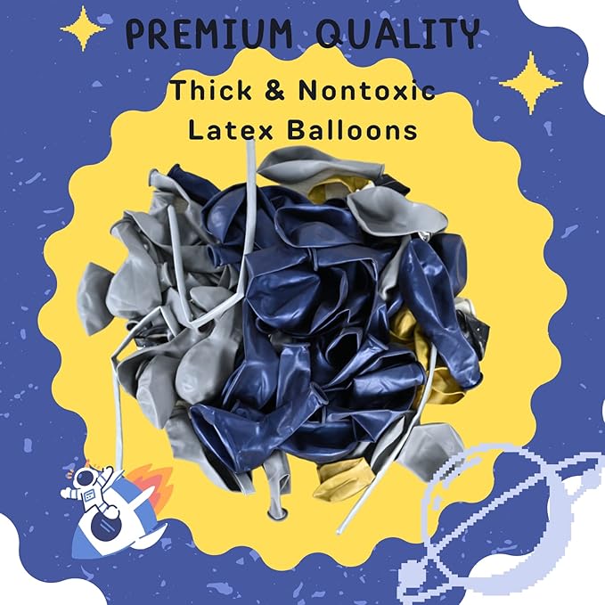Outer Space Astronaut Balloon Garland Arch Kit Pearl Navy Blue Onyx Black Gray Gold Latex Balloons with Moon Foil Balloon Galaxy Starry Night to the Moon DIY Birthday Party Decoration Baby Shower