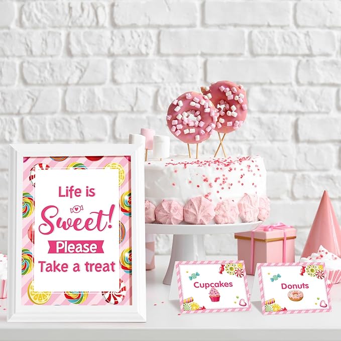 Outus 32 Pcs Christmas Candy Bar Decorations Kit Candy Bar Banner Sweet Candies Peppermint Table Signs Food Labels Tent Cards for Candies Sweet Birthday Baby Shower Wedding Party Decor Supplies