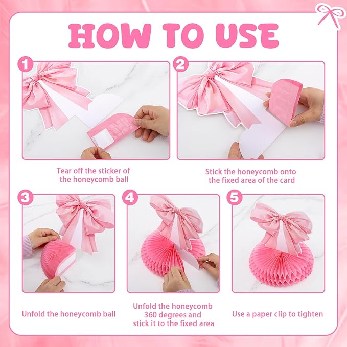 12 Pcs Pink Bow Party Honeycomb Centerpieces Pink Bow Table Centerpieces Coquette Theme Birthday Decorations Bow Party Decorations for Birthday Bachelorette Wedding Mothers Day Party Supplies