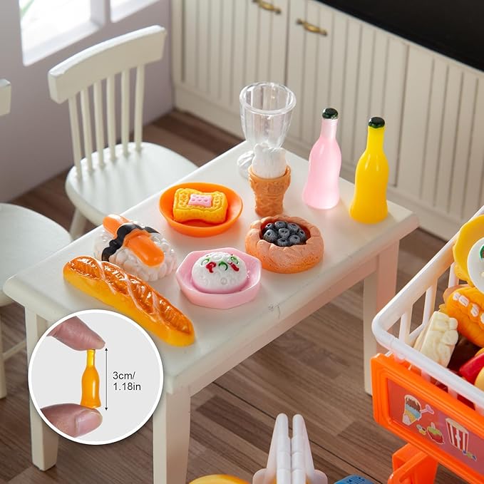 200Pcs Dollhouse Miniature Food Drinks Bottle Cooking Toys Kitchen Accessories Mini Play Fake Resin Pretend Game Party Tableware Bread Cake Ice Cream 1/12 Doll House Landscape