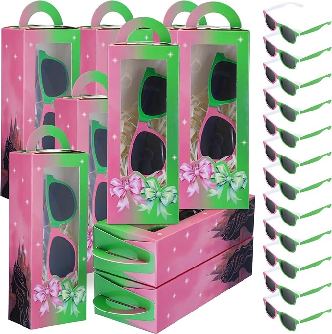 32 Pieces Witch Party Favor Supplies Includes Green Pink Sunglasses and Witch Theme Gift Boxes for Halloween Birthday Theme Party Accessories Decoration