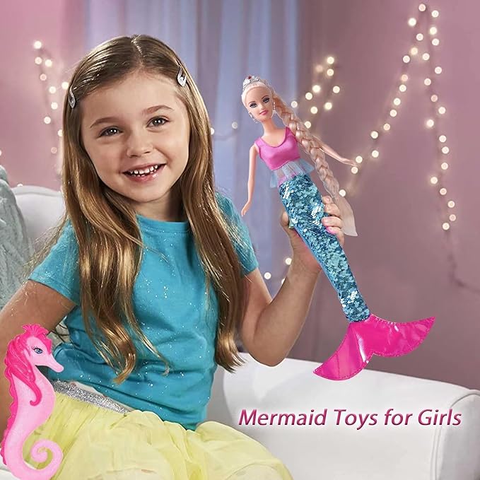 Bettina Princess Doll & Seahorse Set, Color Change Tail, 11.5 Inch Mermaid Doll, Toys for Girls & Kids