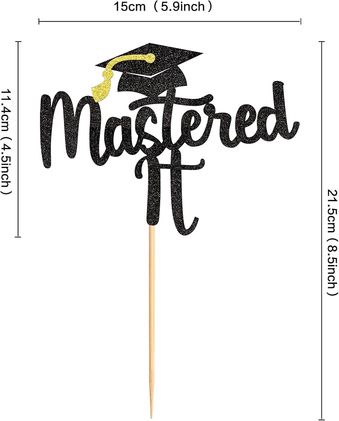 1Pc Black Glitter Mastered It Cake Topper, College Grad, Congratulations MBA Graduation Party Decorations Supplies