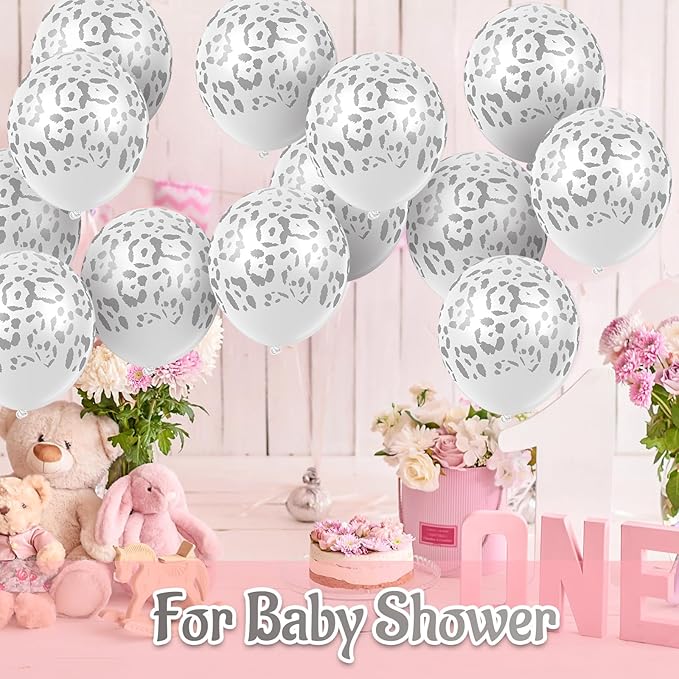 Gejoy 36 Pcs Cheetah Balloons Silver Leopard Print Balloons 12 Inch Spots Latex Leopard Jungle Animal Decorations for Cheetah Zoo Theme Birthday Party Supplies