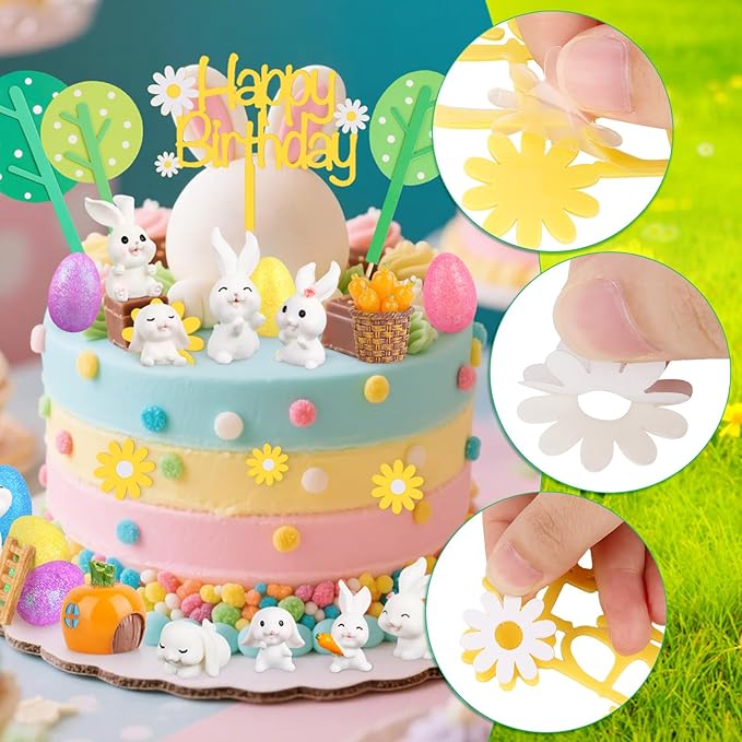 Hooqict 29Pcs Easter Cake Decorations Set with Mini Rabbits, Easter Eggs, Carrots, Happy Birthday Bunny Cake Topper & Cupcake Topper for Kids Bunny Birthday Decorations Rabbit Themed Party Supplies