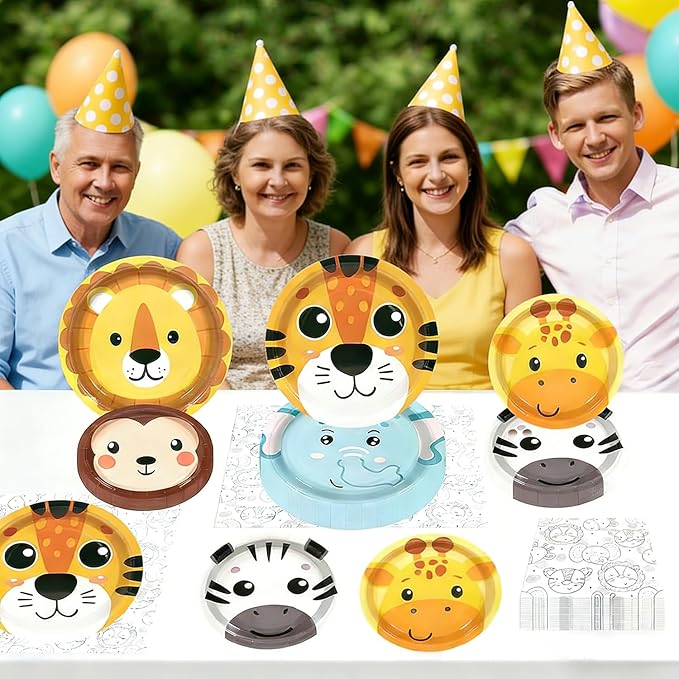 180Pcs Jungle Wild Animal Paper Plates Party Supplies Zoo Animal Paper Plates and Napkins Serve 60 Disposable Tableware Set for Birthday Party Decorations Game Day Family Holiday Sports Events