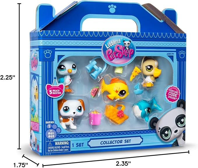 Littlest Pet Shop, Collector Set, Beach Besties Theme - Gen 7, Pets #61 to #65, Authentic LPS Bobble Head Figure, Collectible Imagination Toy Animal, Kidults, Girls, Boys, Kids, Tweens Ages 4+