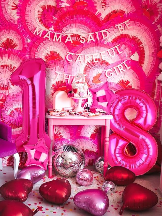 40 Inch Number Balloons Hot Pink 18 Large Number Balloon Anniversary Event Celebration Bachelorette Cowgirl Let's Go Girls Pink Themed 18th Birthday Party Decor Supplies 10 Pcs