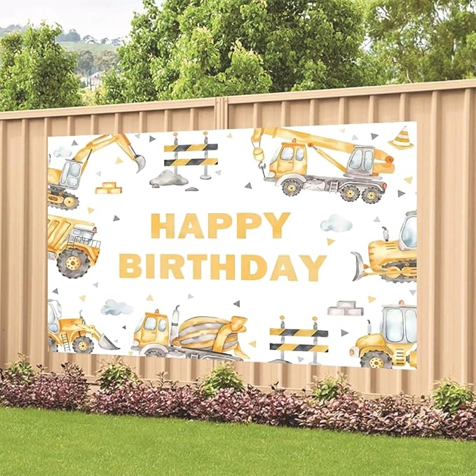 Construction Happy Birthday Backdrop Decorations Construction Happy Birthday Banner Engineering Vehicle Photo Background for Home Indoor Outdoor Party Decorations 70.8 x 47.2 Inch