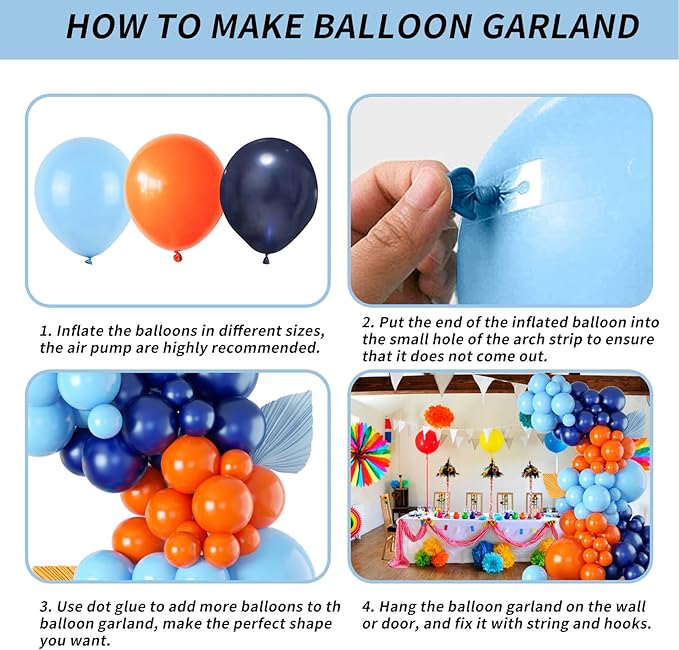 Orange Blue Balloons Garland Arch Kit Orange Navy Blue Balloon Arch Kit Pearl Dark Light Blue Latex Balloon Helium Balloons for Boys Birthday Party Decoration Wedding Party Supplies