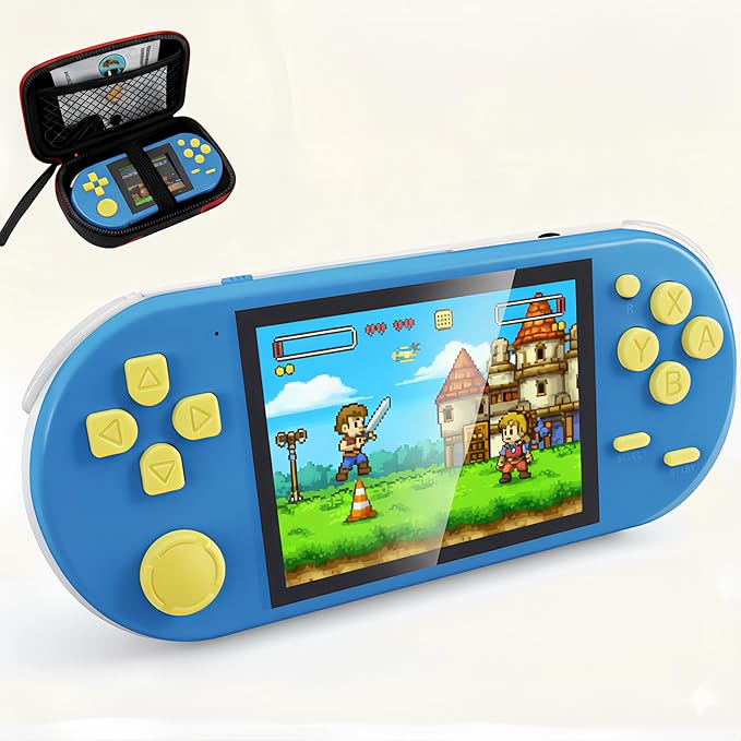 16-Bit Handheld Game Console - 3 Inch HD Screen 300-in-1 Retro Games - Portable Classic Video Game Player for Kids & Adults, Include Protective Carrying Case (Blue)