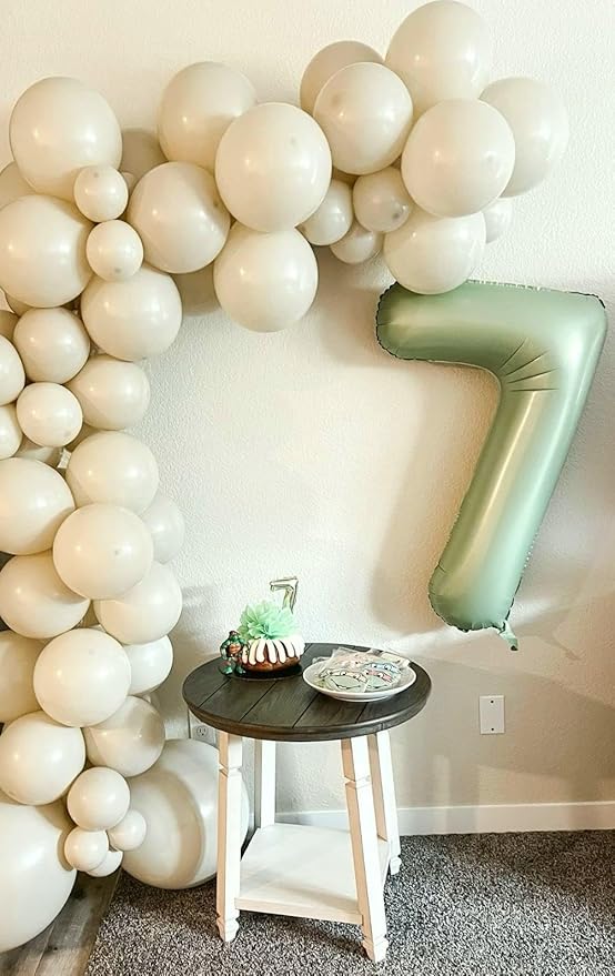 Sage Green Number 7 Birthday Balloon 40 Inch, Digital Balloons for 7 17 27 70 77 Party Celebration Decorations Supplies,Oliver Green Mylar Foil Numbers Balloon for Seven Wedding Anniversary