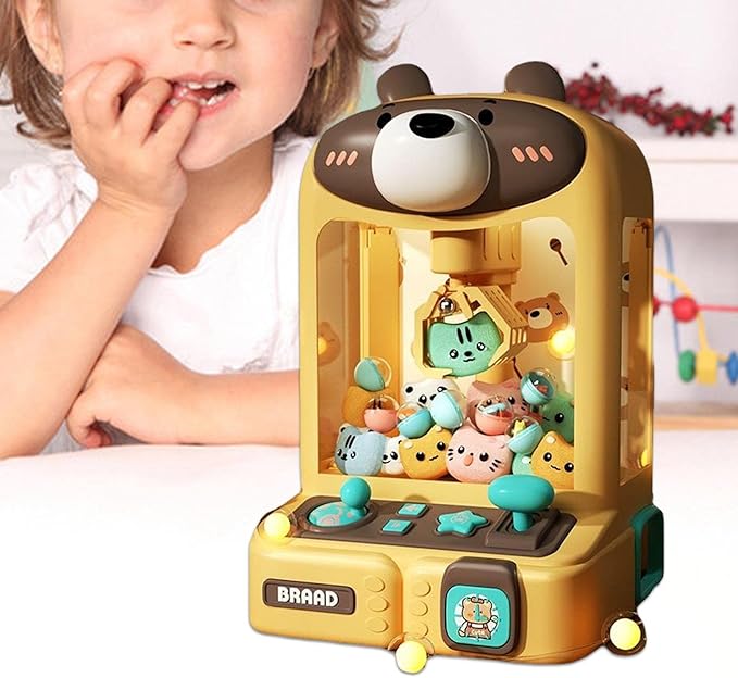 Claw Machine for Kids, Mini Vending Machines Arcade Candy Capsule Claw Game Prizes Toy, Electronic Small Toys for Home, Gifts for Adults Girls, Bear
