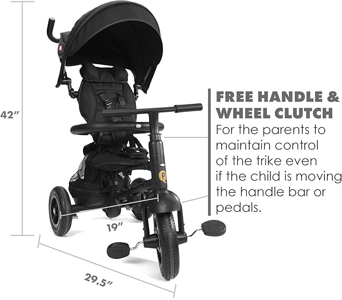 QPlay Rito - Premium Luxury Foldable Trike for Toddlers Featuring Leather touchpoints, Toddler Tricycle Stroller, Push & Fold Tricycle for Ages 12 Months to 5 Years, Midnight Edition