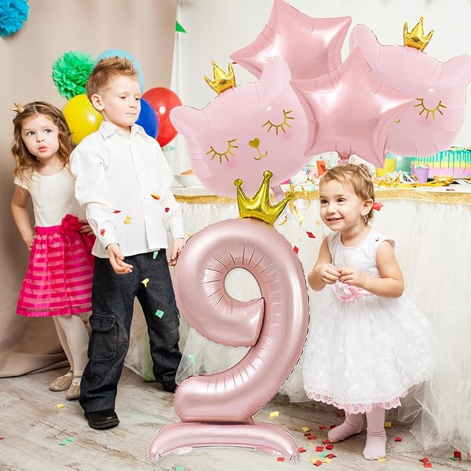 Pink Cat Balloon Set, Crown Cat Foil Balloon, 9 Year Old Girl Birthday Party Decoration, Cat Theme Party Decoration, Theme Party Supplies for Girls Kitten Pet Cat (9)