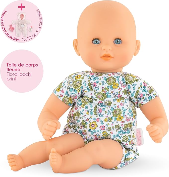 Corolle My First Baby Doll Cuddly Teddy Bear - 12" Soft Boy Baby Doll with Vanilla Scent, Pink Bear Outfit & Sleeping Eyes for Girls, Cute Reborn Realistic Baby Dolls for 2 Year Old Girls