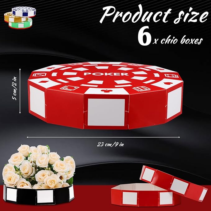 6 Pcs Casino Theme Party Decorations 9 Inch Large Poker Chip Favor Boxes Jumbo Chip Table Centerpiece for Game Night New Year Prom Party Supplies, Multicolor