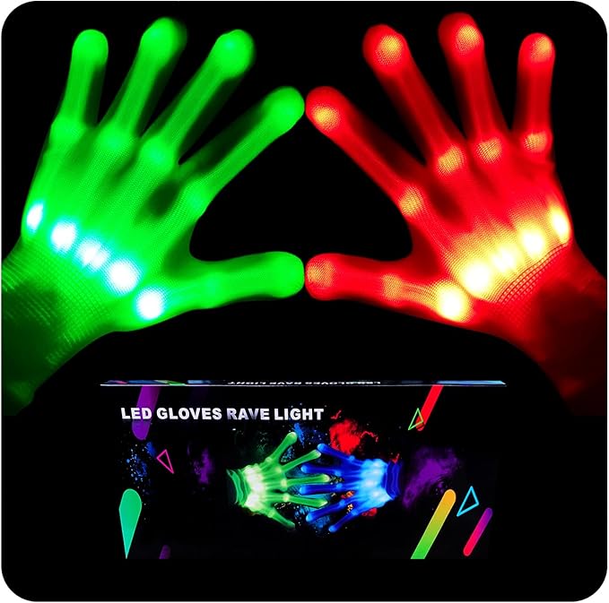 LED Gloves, Light Up Gloves for Kids-Perfect for 6-12 Year Old Boys & Girls - Ideal for Halloween & Christmas Parties